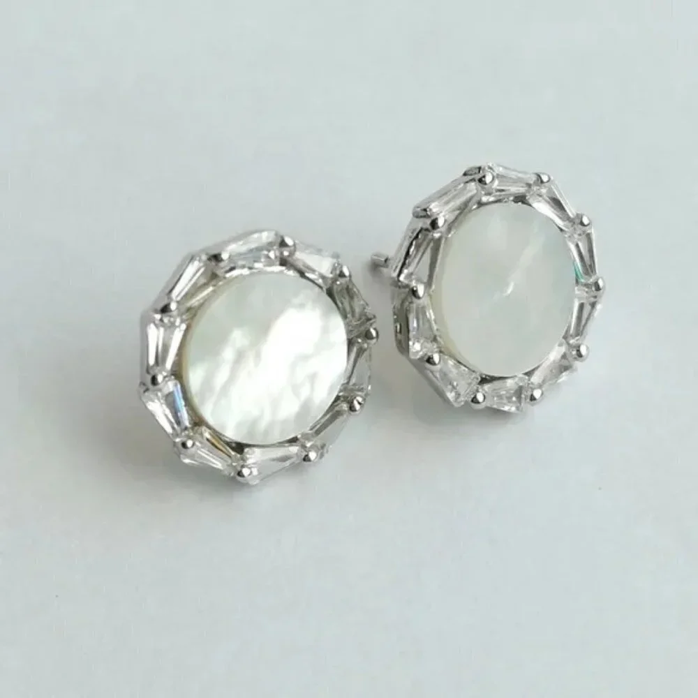 MOTHER of pearl earrings Baguette CZ in Sterling Silver